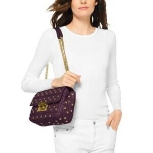 Michael Kors Sloan Damson Quilted Lambskin Gold Chain Shoulder Bag/Crossbody Bag